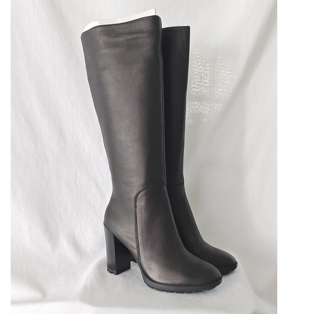 Kenneth Cole Justin 2.0 Lug Sole Tall Knee High Boots Black Leather Heel 9.5